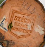 Szécsi mázas kerámia kisfiú, jelzett, apró lepattanással, kopásnyomokkal, m: 11 cm