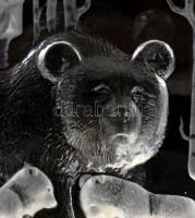 Medvebocsos üvegplasztika, formába préselt, jelzés nélkül, 18,5×25 cm