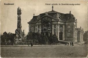 1914 Kecskemét, Városi színház és a Szentháromság szobor (EK)