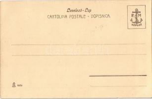 Pannónia kivándorlási hajó a fiume-i kikötőben, fedélzeti kép. Oldalt az Európa szálloda / Pannonias...