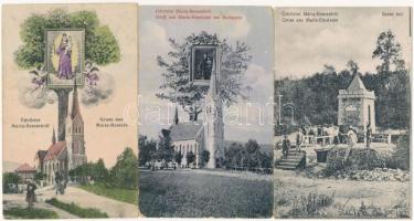 Budapest II. Máriaremete - 4 db régi városképes lap: búcsújáróhely, kegytemplom, szent kút / 4 pre-1945 town-view postcards; pilgrimage site