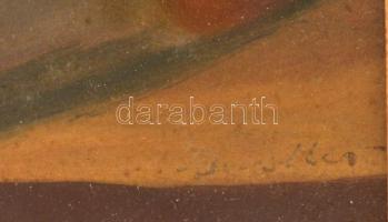 Künstler jelzéssel: Csendélet gyümölcsökkel, olaj, papír, paszpartuban, üvegezett fa keretben, 16×20...