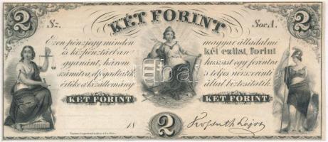 1852. 2Ft Kossuth bankó A kitöltetlen T:I- foltos Hungary 1852. 2 Forint A without date and serial number C:AU stained Adamo G123