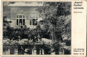 Budapest II. Hűvösvölgy, Auguszt-Pavillon cukrászda, alsó terasz. Hidegkúti út 22. (kopott sarkak / worn corners)