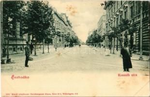 1899 Szabadka, Subotica; Kossuth utca, üzletek, villamossín. Kiadja Nachbargauer János 7071. / street view, shops, tramway + SZABADKA P.UDV. (fl)