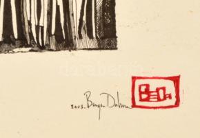 Berger Dalma (1982-): Kompozíció. Fametszet, papír, jelzett, üvegezett keretben, 32×32 cm