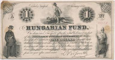 1852. 1$ A Kossuth bankó sorszámozott T:III ragasztott, foltos Hungary 1852. 1 Dollar A Hungarian Fund with serial number C:F taped, stained Adamo G117/1b