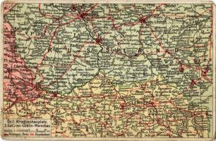 1916 Galizien-Lublin-Warschau. Postkarten des östlichen Kriegsschauplatzes. Nr. 3. / WWI Map of the Eastern Front with Galicia-Lublin-Warsaw + K.u.K. Militärzensur Lemberg 2. (EM)