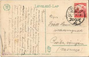 Temesvár, Timisoara; Béga részlet, villamos a hídon, Kávéház, uszályok / Bega river, tram on the bri...