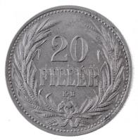 1914KB 20f Ni rozettával, Artex-veret T:1 / 
Hungary 1914KB 20 Fillér Ni with rosette, Artex-restri...