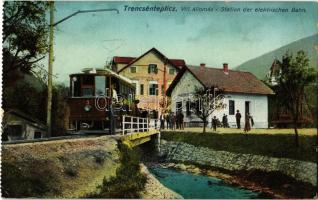 1912 Trencsénteplic, Trencianske Teplice; Villamos vasútállomás / Station der elektrischen Bahn / tram station, tramways - képeslapfüzetből / from postcard booklet