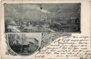 1899 (Vorläufer!) Nyustya-Likér, Hnústa-Likier; vasgyár, vasútállomás / iron works, railway station. Art Nouveau, floral (EK)