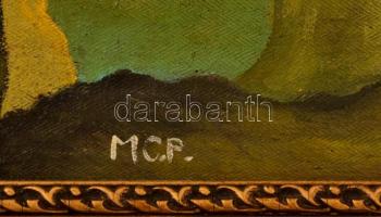 MCP jelzéssel: Vágtató lovas. Olaj, vászon, karcolással, keretben, 35×54 cm