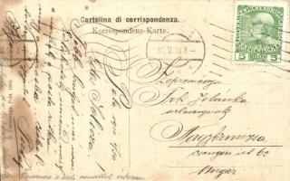 Pola, Pula; utcakép villamossal / Via della specola / street view with tram. G. Costalunga 1909. (fl...