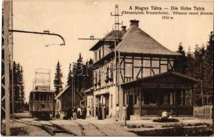 Tátraszéplak, Tatranska Polianka, Westerheim (Magas-Tátra, Vysoké Tatry); Villamos vasúti állomás Poprád felé / tramway station with tram