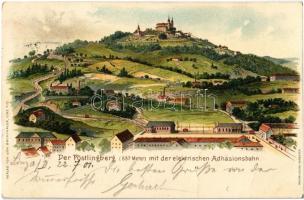 1901 Linz, Der Pöstlingbergmit der elektrischen Adhäsionsbahn / electric funicular railway. Joh. Brunthaler litho