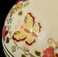 Zsolnay pillangó mintás tojás bonbonier, kézzel festett, jelzett, hibátlan, 14×10 cm