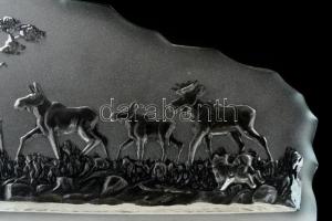 Jávorszarvas család, üvegplasztika, formába öntött, jelzés nélkül, hibátlan, 18×27 cm