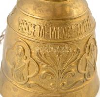 Bronz harang, "qui me tangit, vocem meam audit" felirattal, öntött, kopásokkal, m: 19 cm +...
