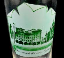 Rozza Grande e Via Larga Trento feliratú üveg emlékpohár, részben kézben festett,fújt, a perem szélé...