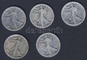 USA 1917-35. 1/2$ Ag (5x) "Walking" mind klf évszámmal! T:3,3/4+