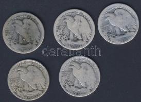 USA 1917-35. 1/2$ Ag (5x) "Walking" mind klf évszámmal! T:3,3/4+
