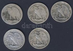 USA 1917-45. 1/2$ Ag (5x) "Walking" mind klf évszámmal! T:3,4