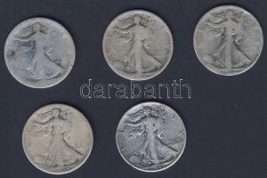 USA 1917-43. 1/2$ Ag (5x) "Walking" mind klf évszámmal! T:3,4