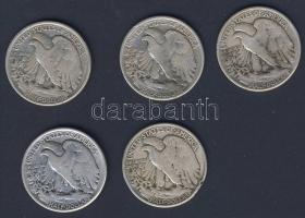 USA 1943-45. 1/2$ Ag (5x) "Walking" 3x klf évszámmal! T:3,3/4+