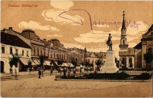 1915 Losonc, Lucenec; Kubinyi tér, Református templom, Breuer üzlete / square, Calvinist church, shops