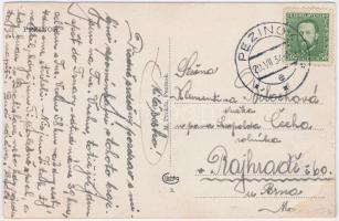 1934 Bazin, Bösing, Bözing, Pezinok; Fő tér, Járásbíróság, utca, szobor, J. Werner üzlete, dohánybol...