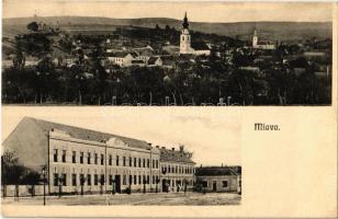 1910 Miava, Myjava; látkép templomokkal, Járásbíróság / general view with churches, county court