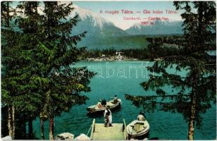 Tátra, Magas Tátra, Vysoké Tatry; Csorba-tó, evezős csónakok / Strbské pleso / Csorba-See / High Tatras, lake, rowing boats. 1441-1910.