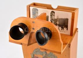 Pantoscop sztereofotó-néző, 20,5×25×11 cm + 10 db sztereofotó küölönböző helyszínekről