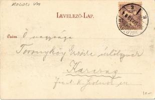 1900 Kolozsvár, Cluj; Városháza és Deák utca, Tamási Tamás és Fia, Stief Jenő és Társa üzlete, kávéh...