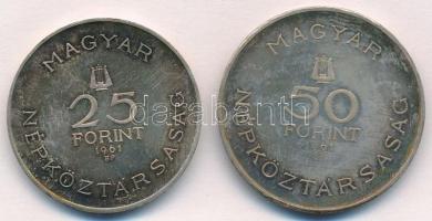 1961. 25Ft Ag + 50Ft Ag "Bartók Béla" T:1- (eredetileg P) patina
Adamo EM12, EM13