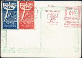 1932 2 db Budapesti Vásár levélzáró A Zeppelin magyarországi látogatásának emlékére kiadott címzetlen alkalmi képeslapon / 2 labels on blanco postcard