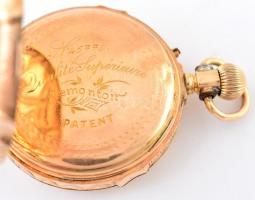 Remontoir 14K arany női zsebóra vésett, díszes tokkal br 25,7 g Működő, jó állapotban