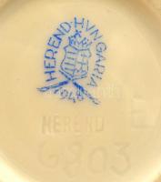 Herendi virág mintás mini füles váza, kézzel festett, jelzett, apró kopásnyomokkal, m:8 cm