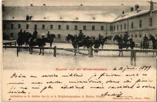 1899 (Vorläufer!) Husaren auf der Winterreitschule / K.u.K. (Austro-Hungarian) cavalrymen in the winter riding school, training (EK)
