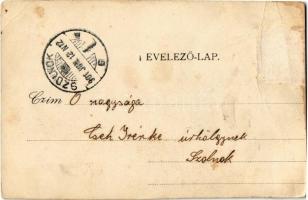 1901 Jászkarajenő, Római katolikus és református templom, gyógyszertár, Kanyó Károly üzlete és saját...