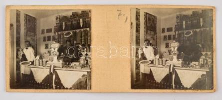 cca 1930 Ismeretlen városban lévő Olcsó Élelmiszeráruház nevű vegyesboltról készített 13 db sztereó ...