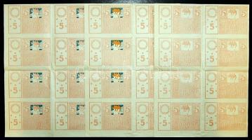 Arad DN(1919. körül)Aradvárosi Pénztárjegy 5K 3klf teljes ív(8db ívenként) próbanyomata, feltehetően az ú.n. "múzeumi" próbanyomatok T:egyszer függőlegesen + többször vízszintesen hajtva