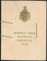 1930 Keszthely város Goldmark ünnepélye. 31p. Képekkel. Zsinórfűzott, dombornyomott papírborítékban. 15 cm