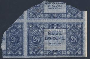 1919. július 15. 20K sorozat és sorszám nélkül ívből kitépve, további 3 példány részeivel együtt! Az egyetlen ép bankjegy T:II vízszintes és függőleges hajtással RR!!