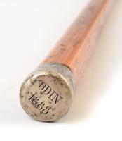 Antik fa lovagló pálca, ezüst (Ag.) fejjel és véggel, fejen gravírozott felirattal (Odin 1888), h:74...