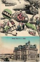 1914 Nowy Sacz, Nowego Sacza, Neu Sandez, Újszandec; a jövőben montázslap / Nowy Sacz w. r. 1920 / in the future montage postcard (EB)