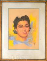 Olvashatatlan jelzéssel: Női portré. Pasztell, papír, üvegezett keretben, 45×34 cm