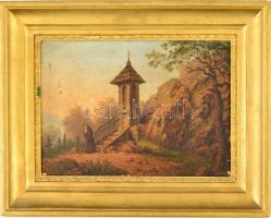 Jelzés nélkül: Imádkozó szerzetes. Olaj, karon, foltos, keretben, 18×25 cm