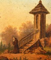 Jelzés nélkül: Imádkozó szerzetes. Olaj, karon, foltos, keretben, 18×25 cm